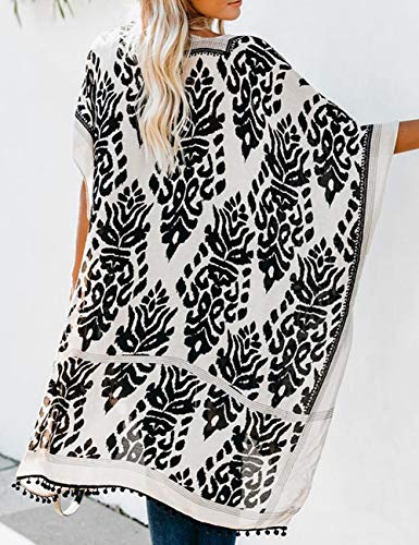 Bsubseach Loose Printed 3/4 Sleeve Kimono Cardigan