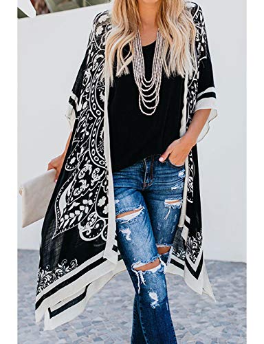 Bsubseach Pom Pom Kimono Cover Up for Bathing Suit Women Half Sleeve Cardigan Summer Bikini Beachwear Black