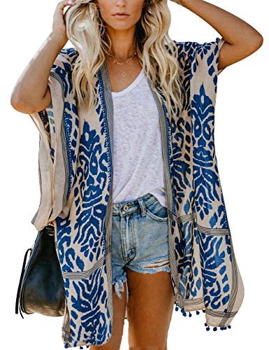 Bsubseach Pom Pom Kimono Cover Up for Bathing Suit Women Half Sleeve Cardigan Summer Bikini Beachwear Black