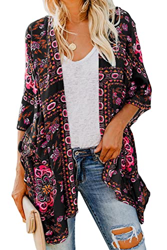 Bsubseach Pom Pom Kimono Cover Up for Bathing Suit Women Half Sleeve Cardigan Summer Bikini Beachwear Black