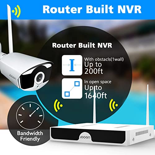 JOOAN Wireless Security Camera System 3MP Outdoor【8CH H.265+ & Audio】 8CH NVR&4Pcs HD1296P Surveillance Cameras,Waterproof&Great Night Vision,Motion Human Detection&Email Alarm(1TB HDD pre-Installed)