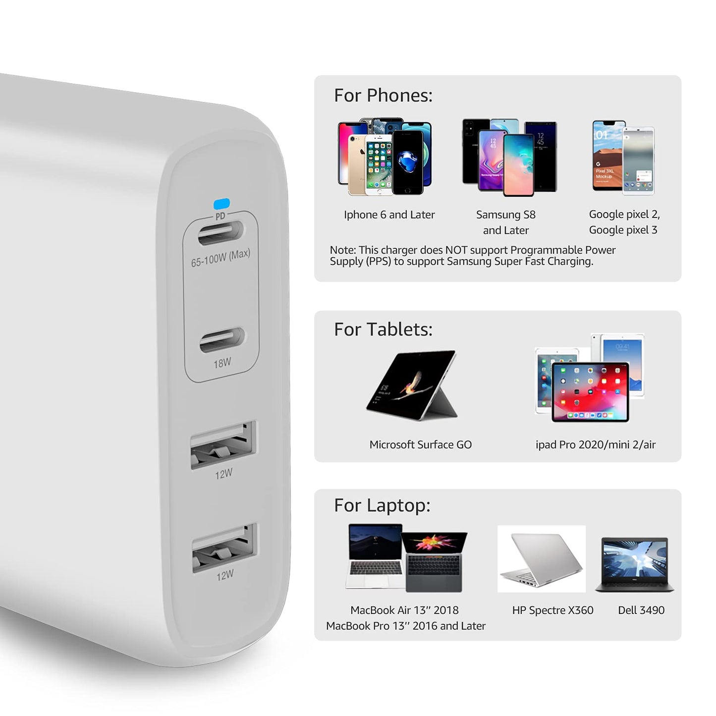 Amazon Basics 30W One-Port GaN USB-C Wall Charger with Power Delivery PD for Tablets & Phones (iPhone 14/13/12/11/X,iPad,Samsung)-White (non-PPS)