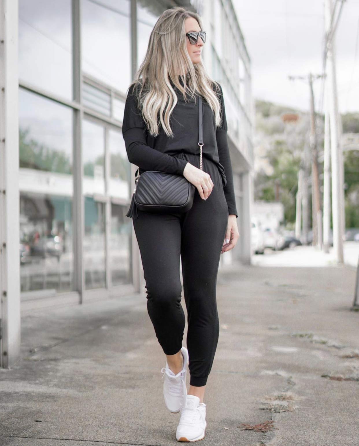 PRETTYGARDEN Women's 2023 Fall Two Piece Outfit Long Sleeve Crewneck Pullover Tops And Long Pants Tracksuit (Black,X-Large)
