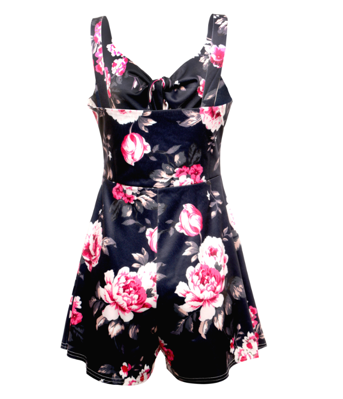 Sexy Suspenders Chest Bow Tie Printed Loose Jumpsuit