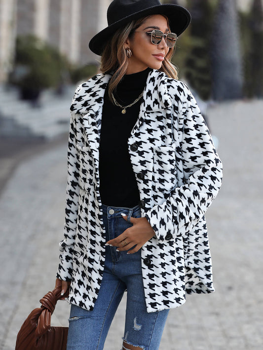 Houndstooth Side Slit Jacket with Breast Pockets