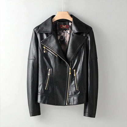 Ladies Motorcycle Leather Jacket Thin Zip