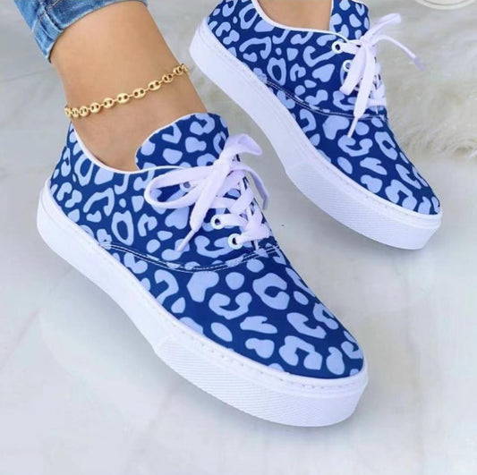 Lace-up Flats Shoes Print Canvas Fashion Walking Sneakers Women