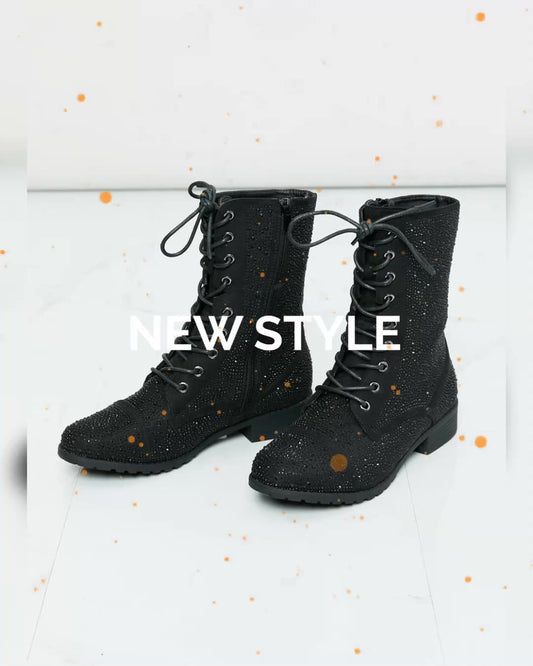 Forever Link Rhinestone Lace-Up Combat Booties